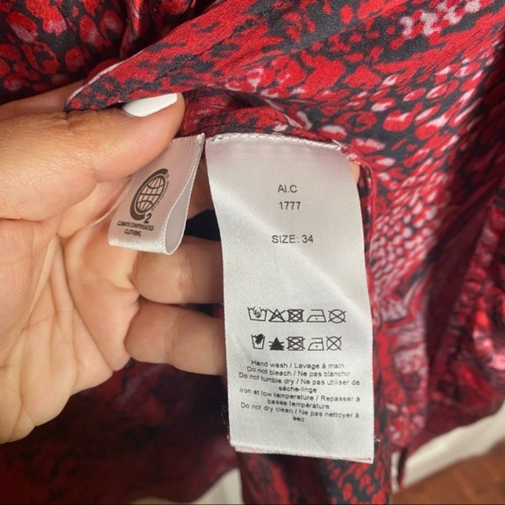 GANNI Printed Satin Long Sleeve Wrap Dress - Picture 7 of 9